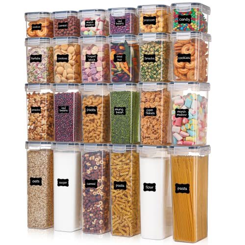 Vtopmart Airtight Food Storage Containers with Lids, Vtopmart 24 pcs Plastic Kitchen and Pantry Organization Canisters for Cereal, Dry Food, Flour and Sugar, BPA Free, Includes 24 Labels，Black - Image 1