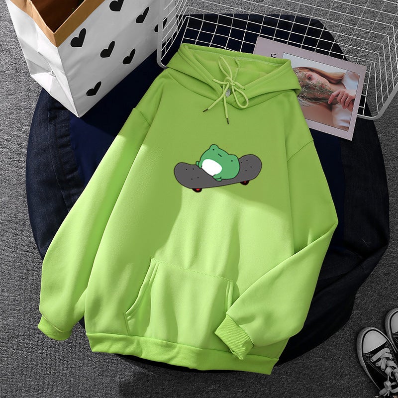 2021 Skateboard Frog Loose Fit Hoodie Green 