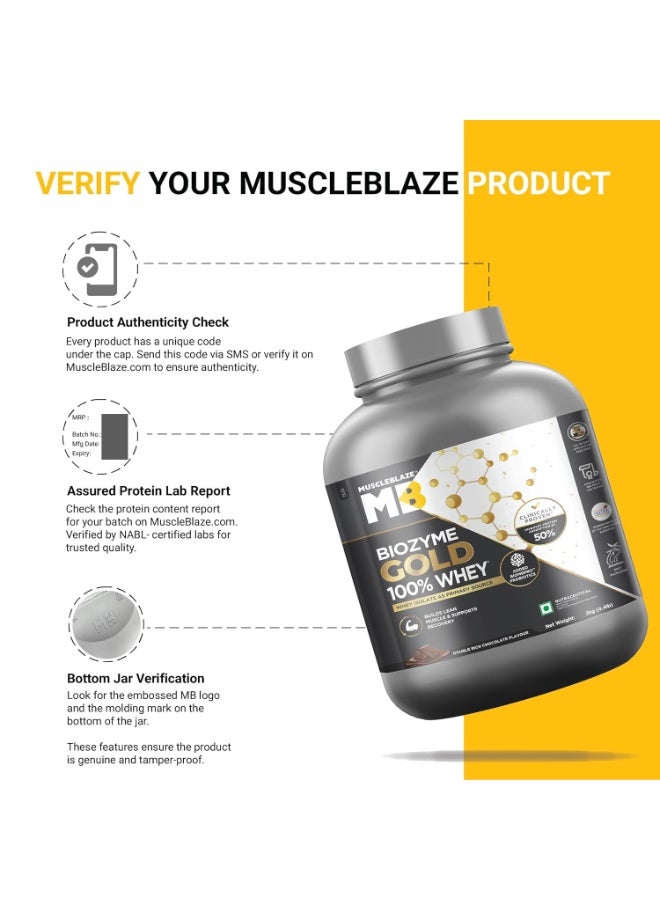 مسل بلايز مسحوق بروتين مصل اللبن MuscleBlaze Biozyme Gold (نقي بنسبة 100%)، بنكهة الشوكولاتة الغنية (2 كجم / 4.4 رطل) | 26 جم بروتين لكل مكيال | بروتين مصل اللبن المعزول (Whey Isolate) كمصدر أساسي للبروتين - Image 3