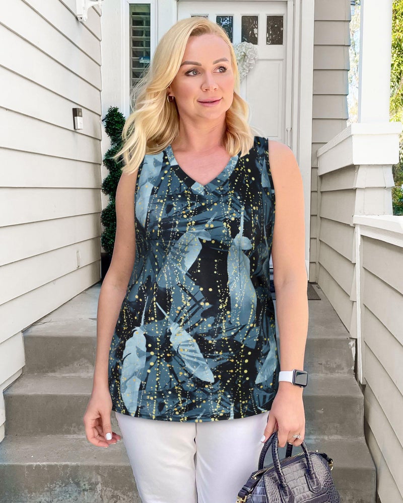 rosemia Sleeveless Tops for Women V Neck T Shirts Summer Casual Loose Tunic Blouses(Cadet Blue, L) - Image 2