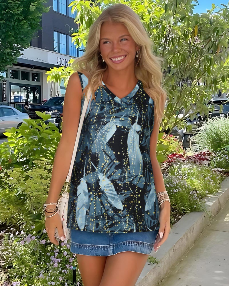 rosemia Sleeveless Tops for Women V Neck T Shirts Summer Casual Loose Tunic Blouses(Cadet Blue, L) - Image 3
