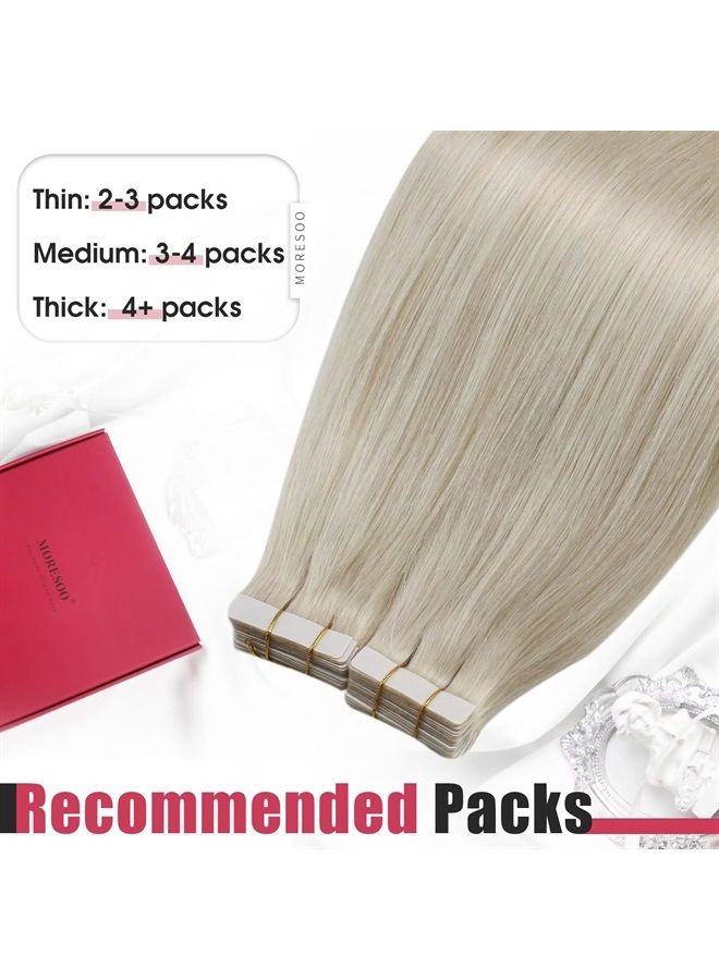 Moresoo Platinum Blonde Hair Extensions Tape in Extensions Human Hair Tape in Real Hair Extensions Blonde Tape in Human Hair Extensions Skin Weft Tape in Hair Extensions 18 Inch #60 20pcs 50g