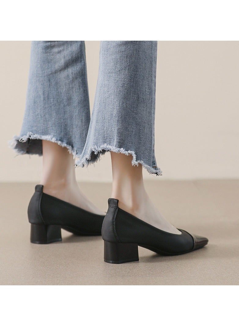 KUYING Single Shoe Women's Thick Heel Versatile Shoes  - Image 2