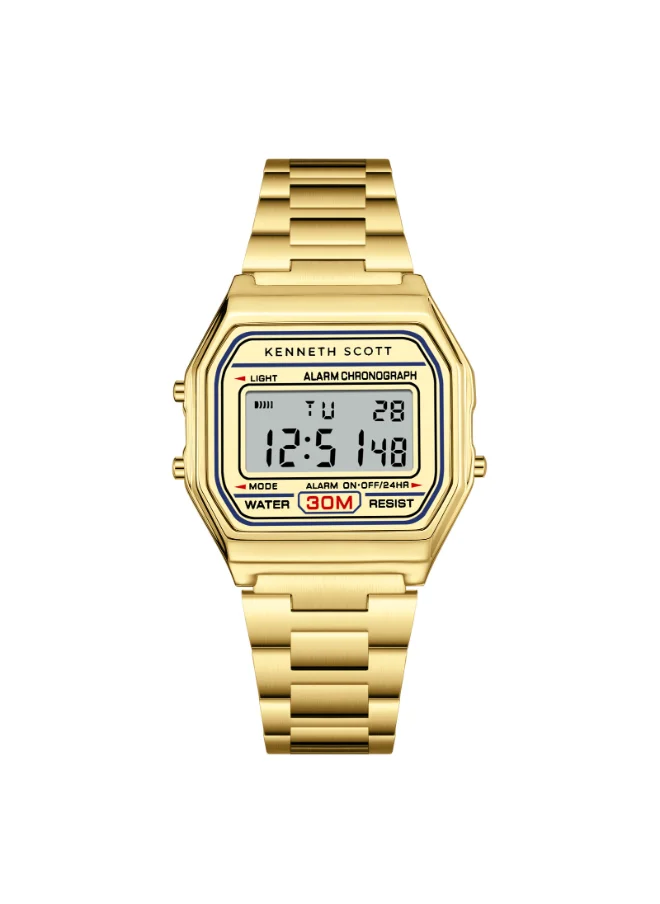 KENNETH SCOTT Men's  Digital Display Watch With Gold Stainless Steel Strap - K25206-GBGC