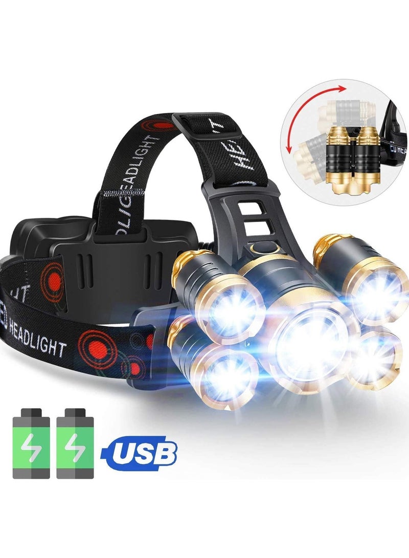Alissa Ultra-Bright 5x T6 LED Rechargeable Headlamp – Zoomable Waterproof Head Torch with 4 Light Modes & USB Charging – Ideal for Camping, Fishing, Hiking & More - Image 1