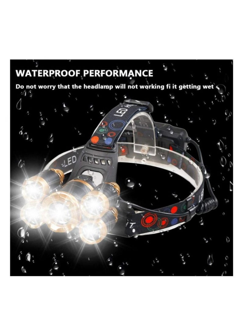 Alissa - Super Bright 5 X T6 LED Headlamp Head Torch Lamp Rechargeable USB 4Modes Zoomable Headlight for Fishing Camping Waterproof Flashlight - Image 1