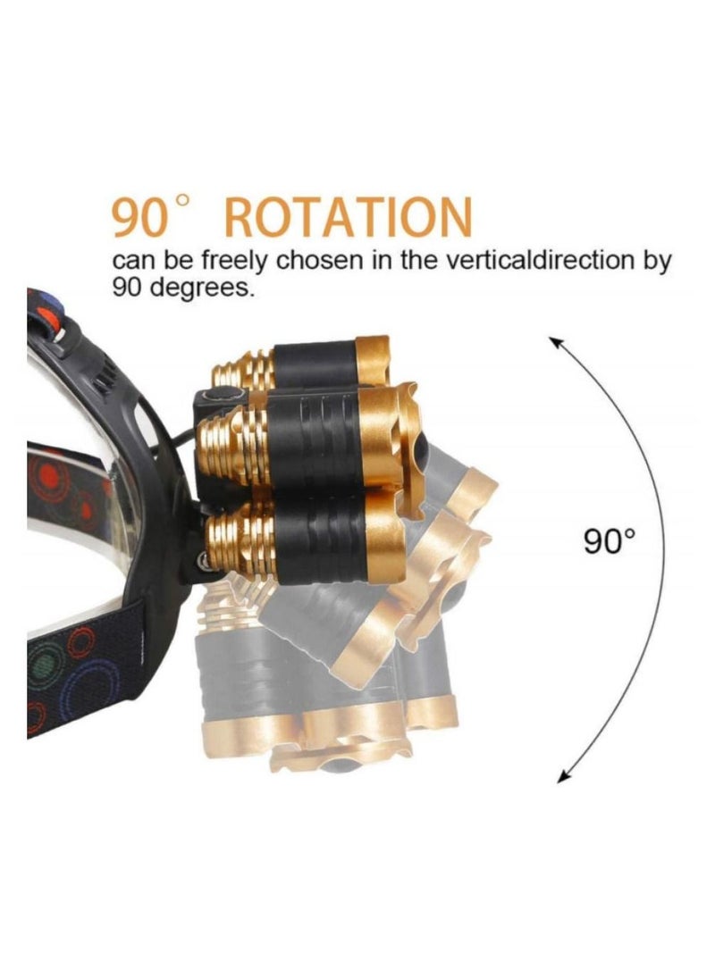 Alissa - Super Bright 5 X T6 LED Headlamp Head Torch Lamp Rechargeable USB 4Modes Zoomable Headlight for Fishing Camping Waterproof Flashlight - Image 1