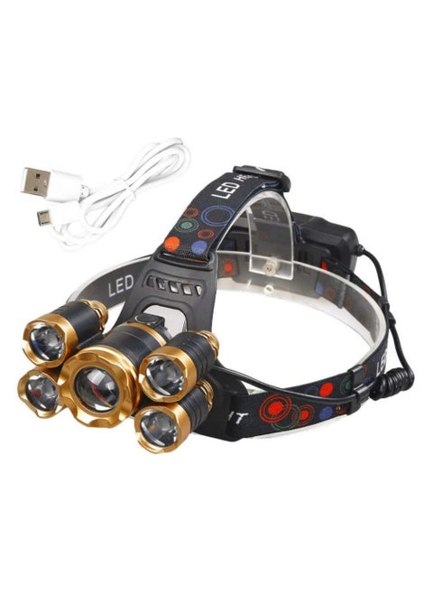 Super Bright 5 X T6 LED Headlamp Head Torch Lamp Rechargeable USB 4Modes Zoomable Headlight for Fishing Camping Waterproof Flashlight