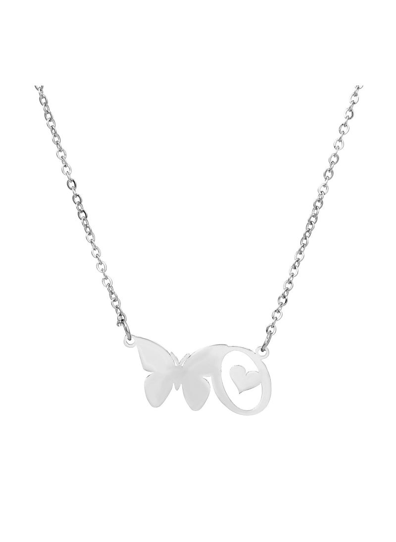 Satinior - Stainless Steel Heart Letter Butterfly Element Necklace - Image 1