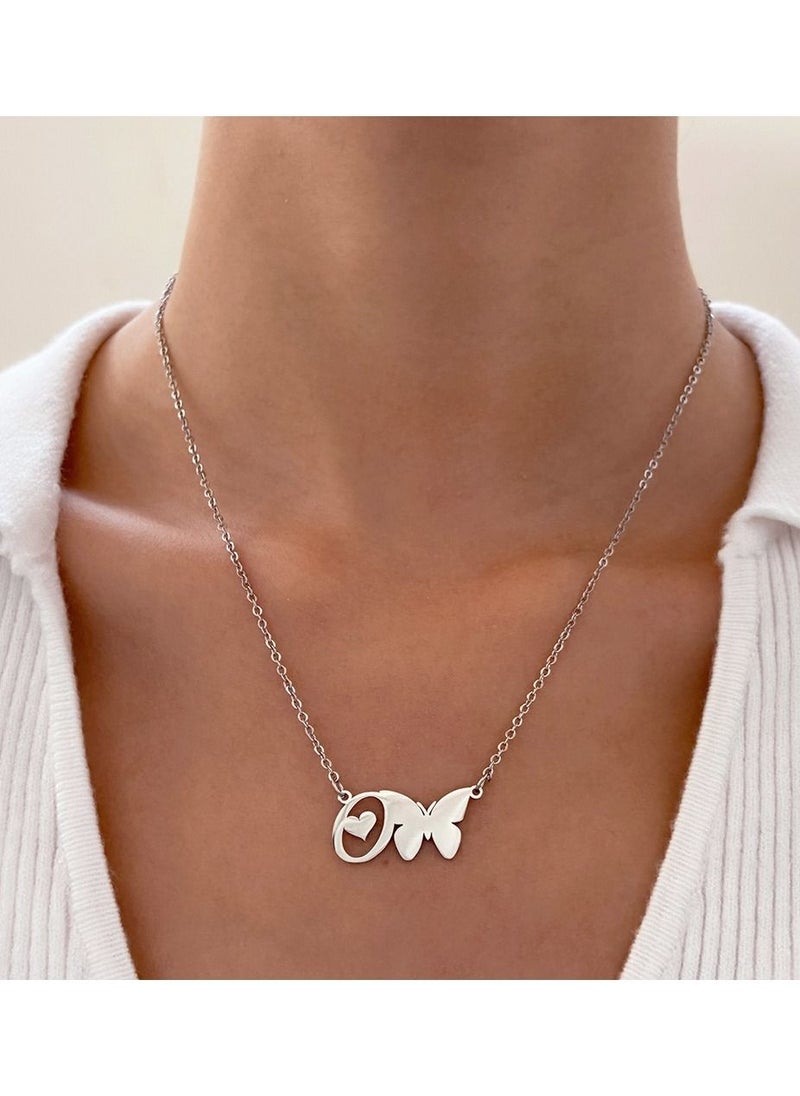 Satinior - Stainless Steel Heart Letter Butterfly Element Necklace - Image 1