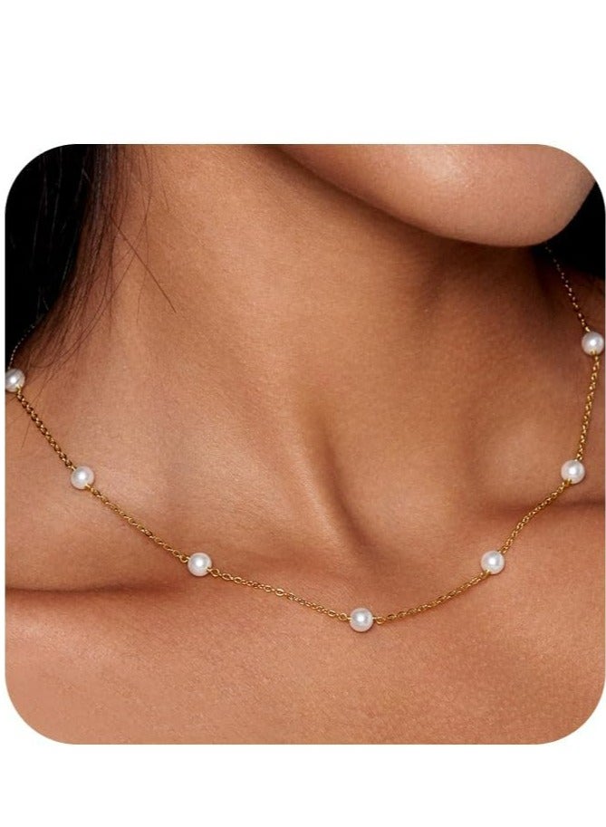 Oasisgalore Pearl Necklaces for Women,6MM Cream White Round Pearl, Necklace for Women Jewelry Gifts - Image 1