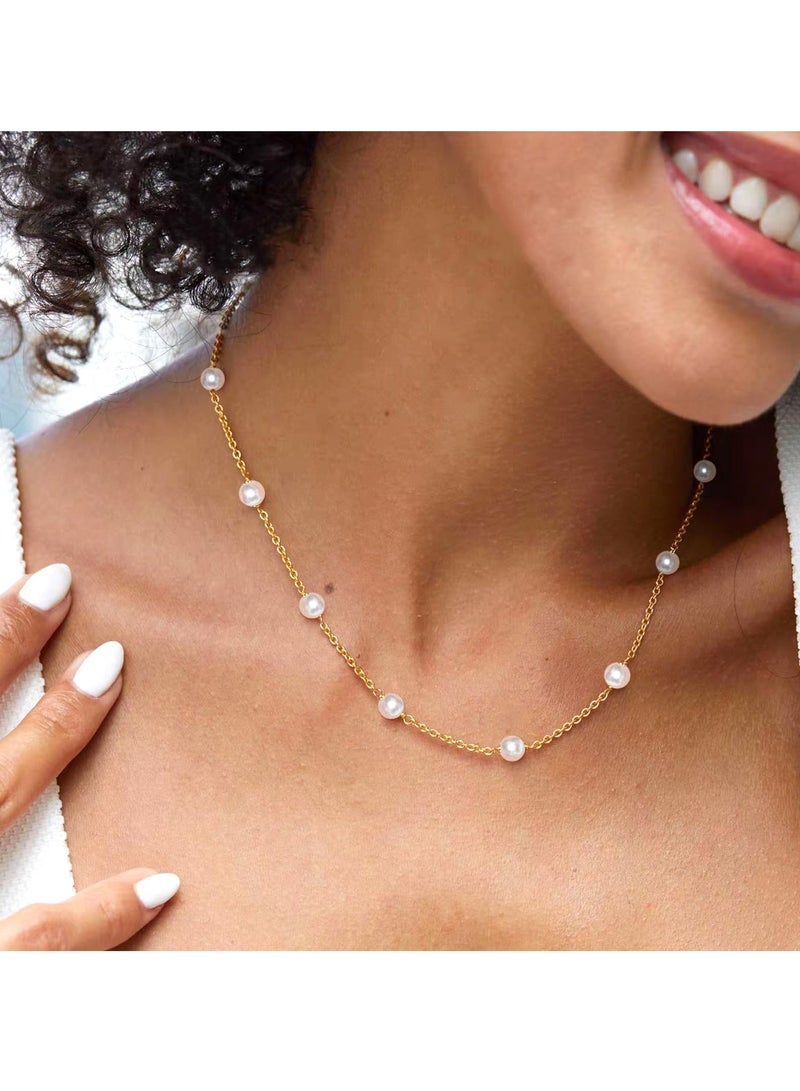 Oasisgalore Pearl Necklaces for Women,6MM Cream White Round Pearl, Necklace for Women Jewelry Gifts - Image 3