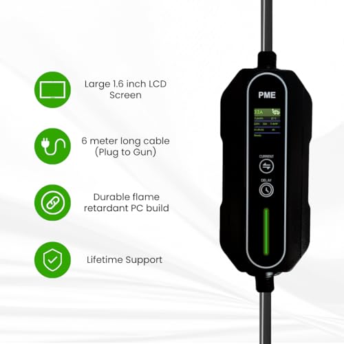 PME Portable EV Charger 7.2kW for Cars, 6m Cable, Large LCD, Adjustable Current, 32A (1 Phase), All in-Built protections | Model: HyperCharge, IP67 Waterproof (7.2kW) - Image 2