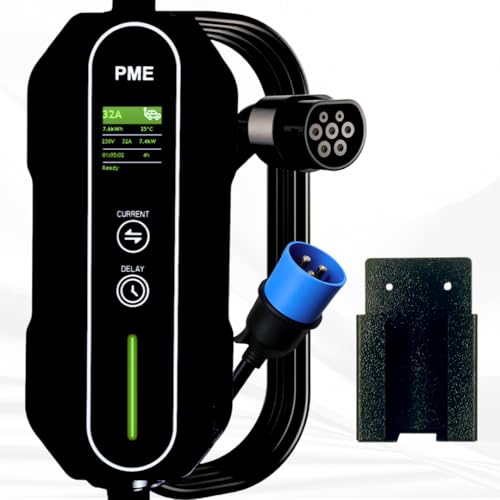 PME Portable EV Charger 7.2kW for Cars, 6m Cable, Large LCD, Adjustable Current, 32A (1 Phase), All in-Built protections | Model: HyperCharge, IP67 Waterproof (7.2kW) - Image 1