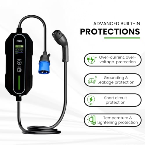 PME Portable EV Charger 7.2kW for Cars, 6m Cable, Large LCD, Adjustable Current, 32A (1 Phase), All in-Built protections | Model: HyperCharge, IP67 Waterproof (7.2kW) - Image 3