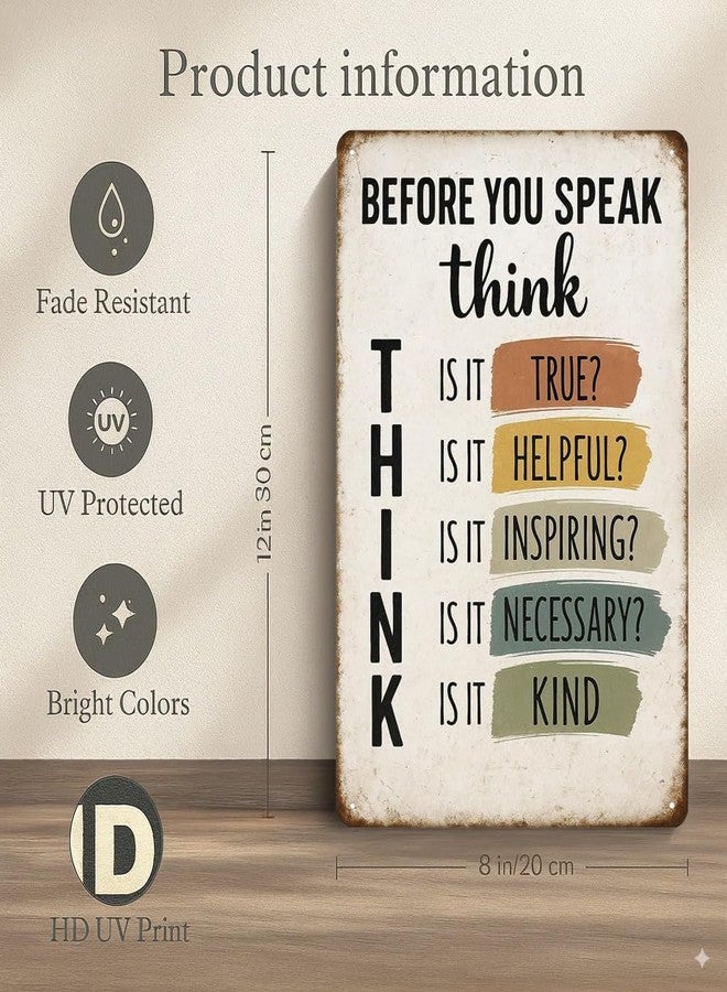 Skyocean Before You Speak Think Metal Sign - Vintage Inspirational Quote Wall Decor for Classroom, Office, or Home - Motivational Gift for Teachers, Students, and Families (THINK-sign) - Image 2