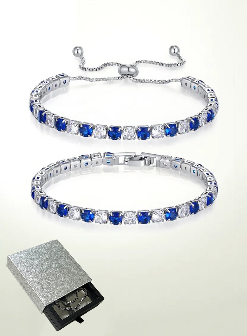 فوريكاسا سوار تنس زركون أزرق وأبيض | نحاس مطلي بالذهب الأبيض عيار 18 | بطول قابل للتعديل 16–24 سم + سوار ثابت 19 سم | علبة هدية فاخرة - Image 1