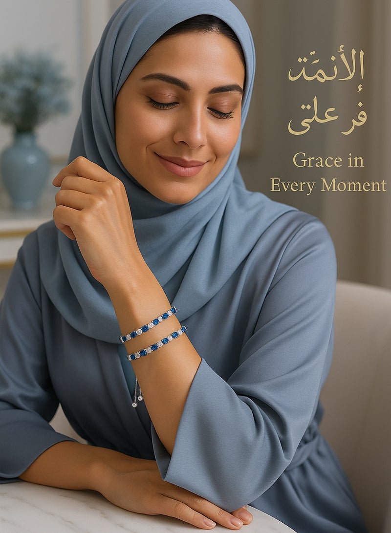 فوريكاسا سوار تنس زركون أزرق وأبيض | نحاس مطلي بالذهب الأبيض عيار 18 | بطول قابل للتعديل 16–24 سم + سوار ثابت 19 سم | علبة هدية فاخرة - Image 3