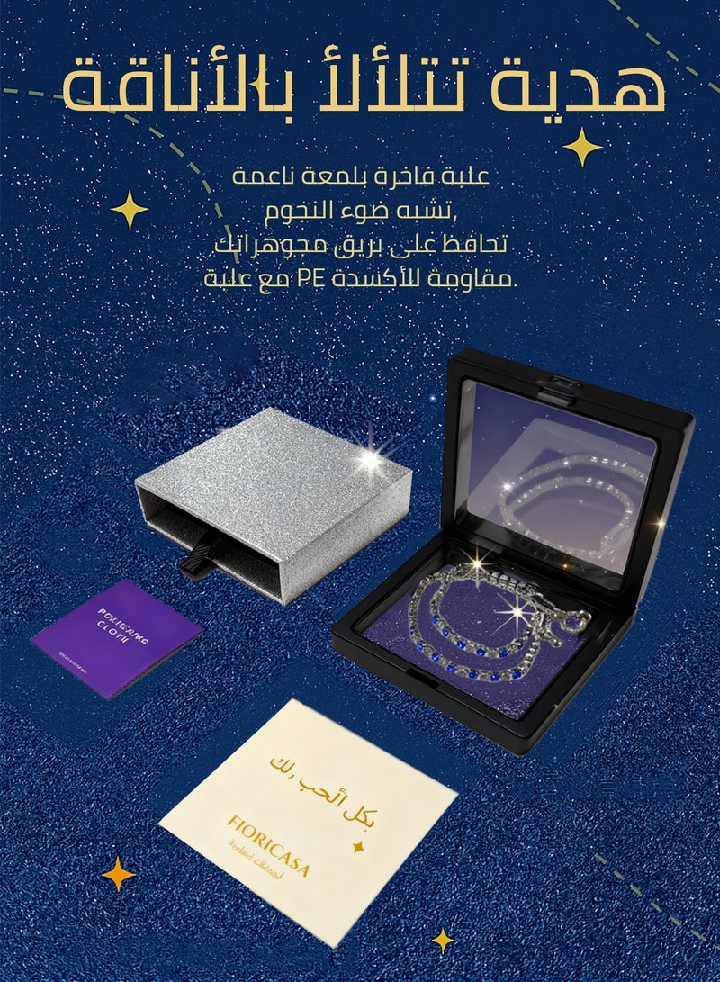 فوريكاسا سوار تنس زركون أزرق وأبيض | نحاس مطلي بالذهب الأبيض عيار 18 | بطول قابل للتعديل 16–24 سم + سوار ثابت 19 سم | علبة هدية فاخرة - Image 5