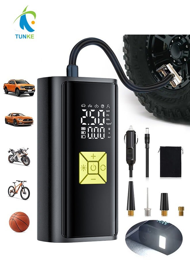 TUNKE Car Air Pump Car Tyre Inflator Air Compressor with Auto Stop and LED Light Fast Portable Air Pump 150 PSI Fast Inflation with LCD Dual Screen for Car Bicycle Motorcycle Ball Air Mattress - Image 1
