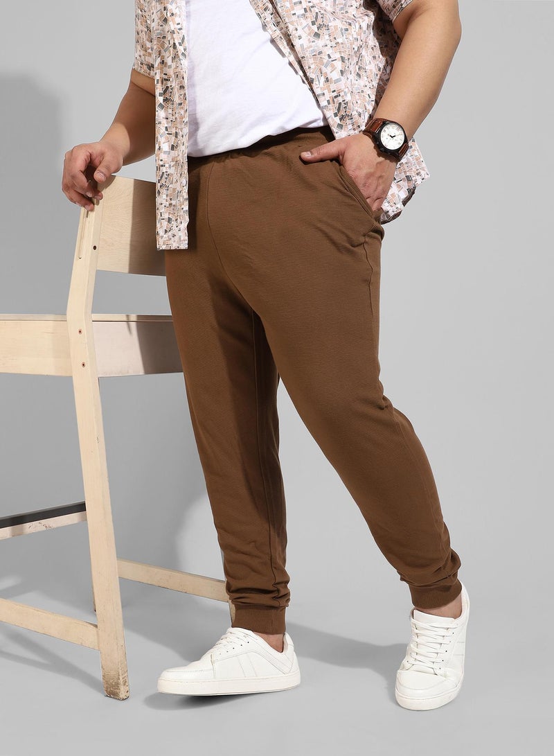 Instafab Plus Men's Cotton Solid Brown Regular Fit Trackpants - Image 1