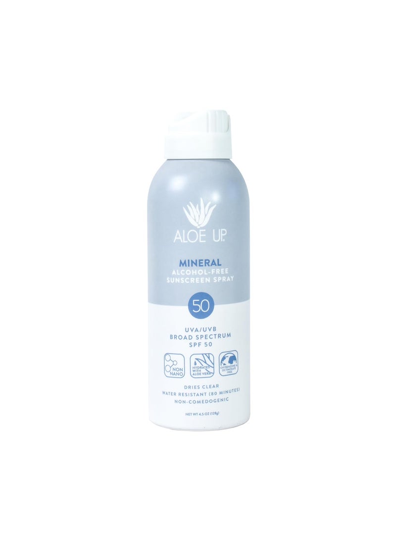 Aloe Up - Aloe Up Continuous Mineral Sunscreen Spray SPF 50- Alcohol-Free Broad Spectrum UVA/UVB Sunscreen Protector for Face and Body - With Gen2 Zinc Oxide and Aloe Vera - Dries Clear - Reef Safe - 4.5 Oz - Image 1