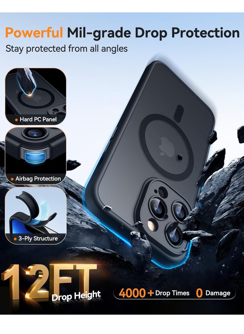 ESCASE - Magnetic Cover for iPhone 13 Pro Max 6.7 Inch, MagSafe Compatible, Full Camera Protection, Translucent Matte Slim Protective Shockproof Case, Black - Image 1