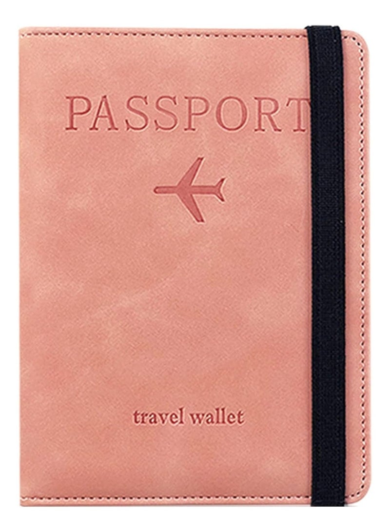 حامل جواز السفر واقي غطاء مع حزام مرن، جلد صناعي مانع RFID منظم واقي للمستندات، لبطاقات الائتمان والهوية، بطاقات الصعود (وردي) - Image 2