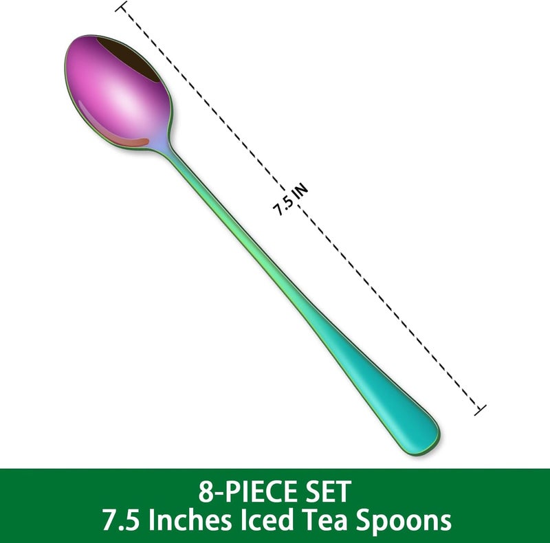 Dehov 7.5 Inches Rainbow Stainless Steel Ice Tea Spoon,Set Of 8 Long Handle Coffee Stirring Spoons,Multicolored Sundae Spoons,Colorful Cocktail Mixing Spoon - Image 2