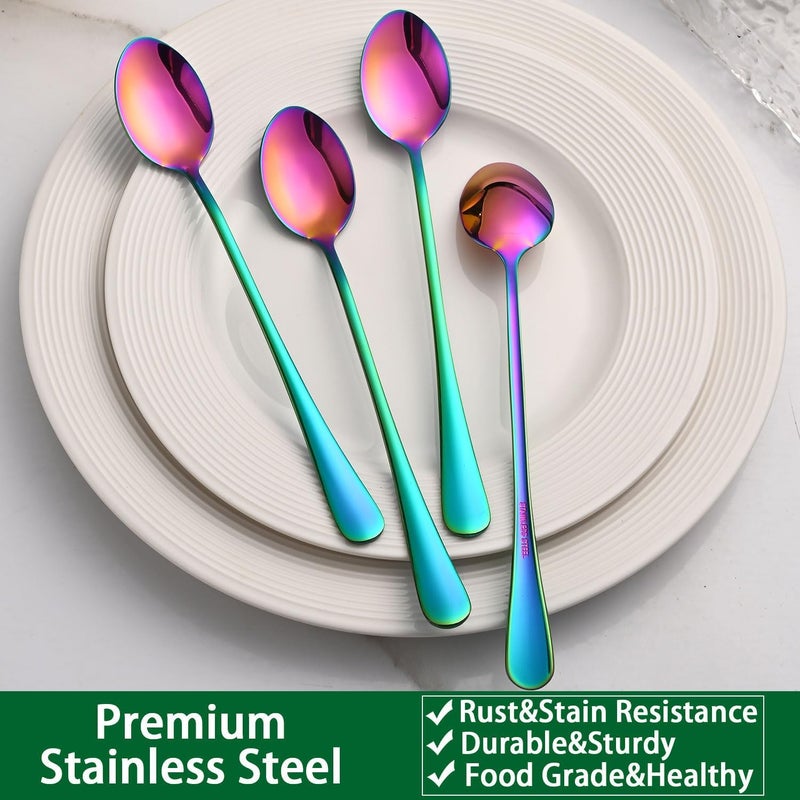 Dehov 7.5 Inches Rainbow Stainless Steel Ice Tea Spoon,Set Of 8 Long Handle Coffee Stirring Spoons,Multicolored Sundae Spoons,Colorful Cocktail Mixing Spoon - Image 5