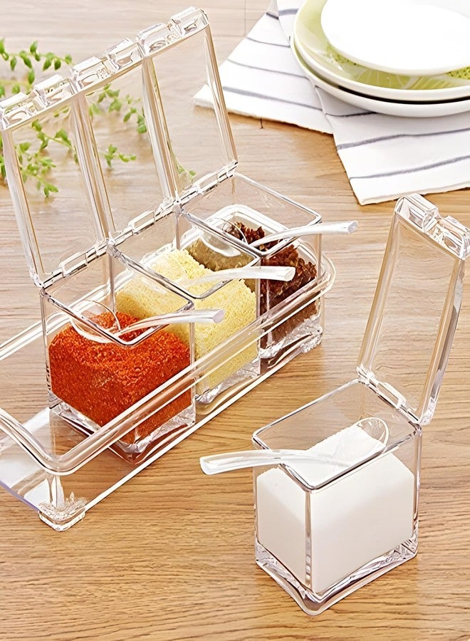 Jinila Crystal Spice Rack Seasoning Storage Box Acrylic Clear Spice Jar 4 Box with Spoons Container for Spice, Salt, Sugar, Mukhvas (Set of 4, Transparent) - Image 3