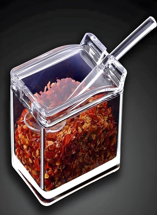 Jinila Crystal Spice Rack Seasoning Storage Box Acrylic Clear Spice Jar 4 Box with Spoons Container for Spice, Salt, Sugar, Mukhvas (Set of 4, Transparent) - Image 5