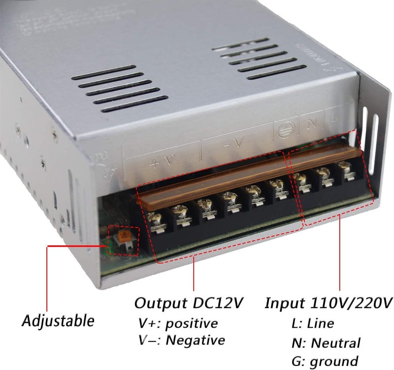 Rextin DC 12V 300W 25A Regulated Transformer Power Supply Driver SW for LED Strip Lights (300W) - Image 5
