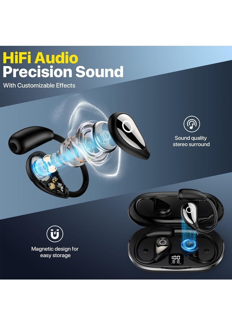 NH M96 Open-back Bluetooth Earphones | OWS True Wireless Earphones | Air Conduction | Ultra-comfortable | Deep Bass | Clear Calls | LED Lights | Black - Image 4