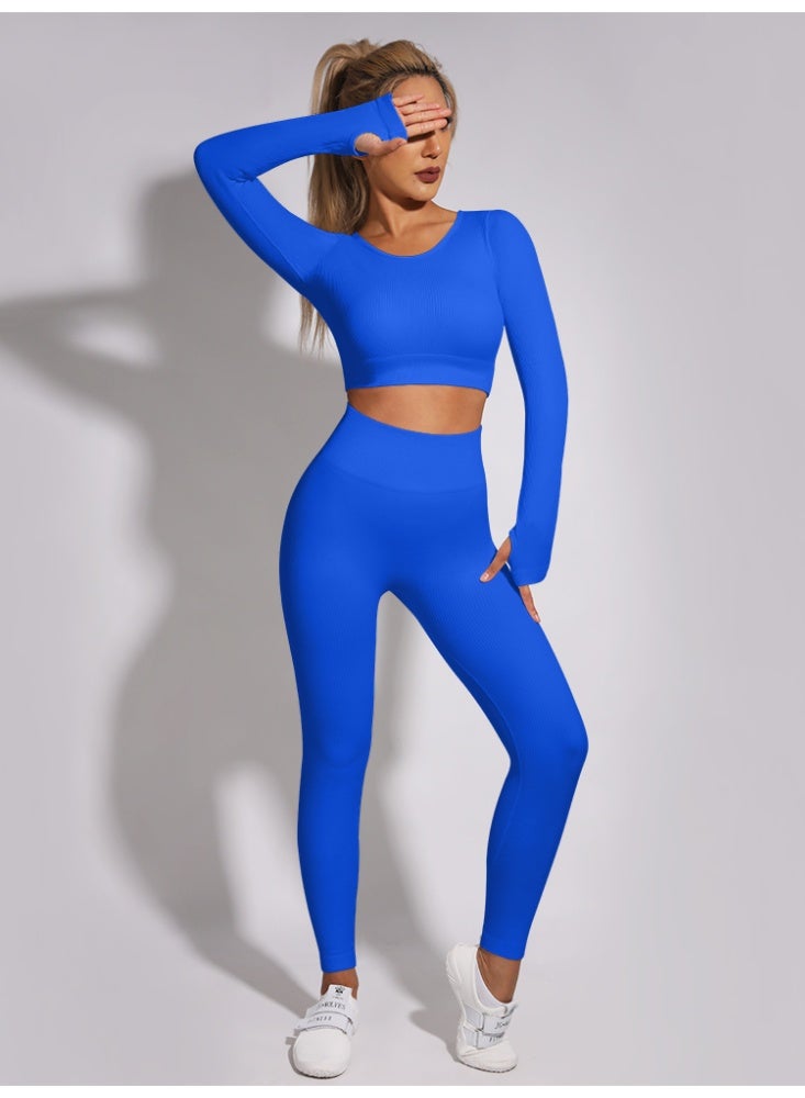 عام مضلع الرياضة مجموعة المرأة الرياضة طويلة الأكمام اللياقة البدنية طماق ملابس رياضية - Image 1