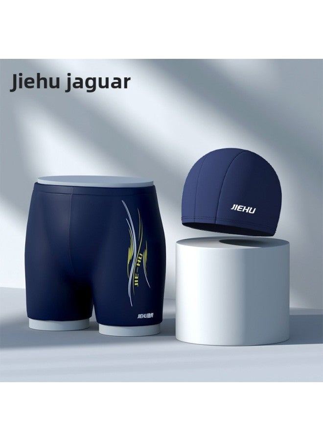 Loquat Jiehu Swimming Trunks Men's Men's Swimming Trunks Swimming Cap Swimming Trunks Boxer Anti-embarrassment Men's Swimsuit Swimwear-Color:2203 Pants Cap- - Image 1