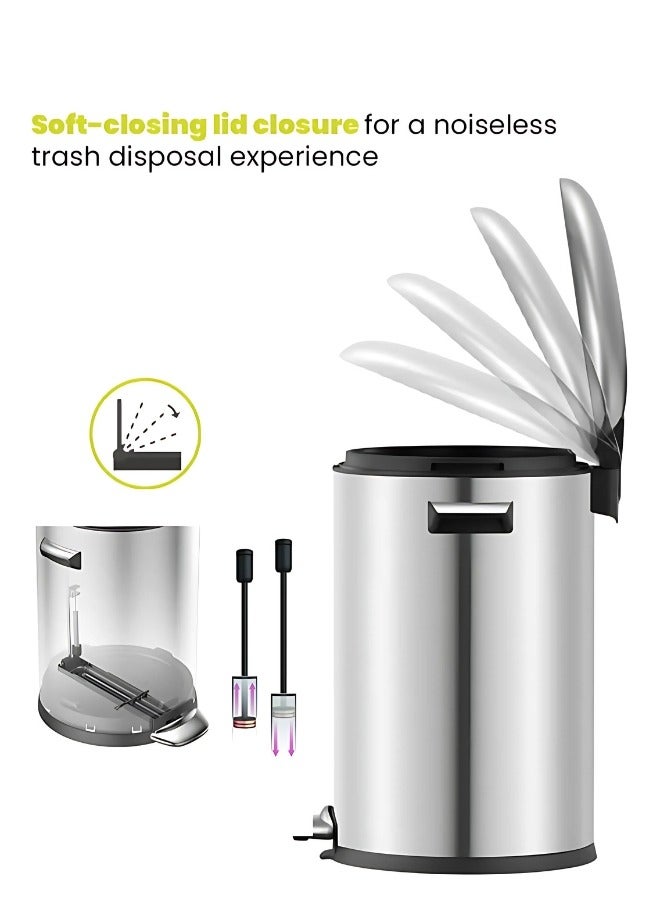 EKO سلة مهملات سلسلة بيل | سلة غبار | سلة قمامة | سلة دواسة | سلة نفايات | سلة ستانلس ستيل مع غطاء يغلق برفق – 8 لترات - Image 4