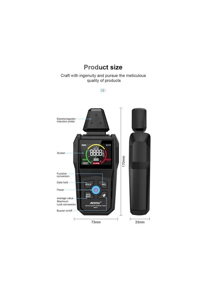 1-Piece Handheld Portable Electromagnetic Radiation Detector,Household Laboratory Hospital Multi-function Temperature Humidity Tester,Digital Color Display Radioactive Detector  - Image 5