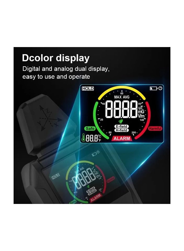 1-Piece Handheld Portable Electromagnetic Radiation Detector,Household Laboratory Hospital Multi-function Temperature Humidity Tester,Digital Color Display Radioactive Detector  - Image 3