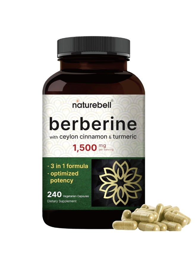 Berberine Supplement 1500 mg with Ceylon Cinnamon & Turmeric Root – 240 Veggie Capsules