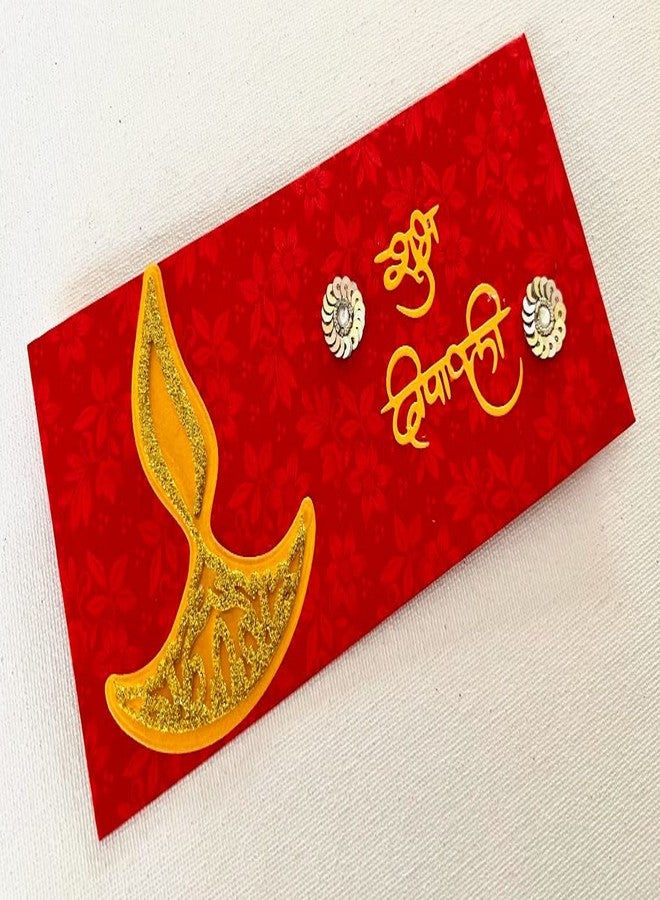 ILU Decorative Diwali Envelopes, Designer Shagun Envelopes For Cash Gifts Lifafa For Festival Occasion (Pack of 10, Red) - Image 5