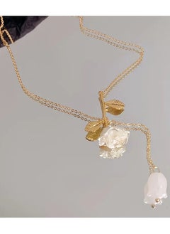 Home Clearance Sale 1pc Nooxian Elegant French-Style Rose Pendant Necklace for Women, 18K Golden Plated Stainless Steel with Resin Flower Charm, Clavicle Chain for Daily and Wedding Occasions, Romantic Floral Jewelry for All Seasons  - Image 3
