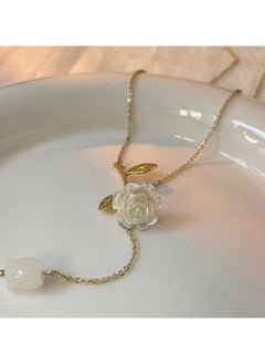 Home Clearance Sale 1pc Nooxian Elegant French-Style Rose Pendant Necklace for Women, 18K Golden Plated Stainless Steel with Resin Flower Charm, Clavicle Chain for Daily and Wedding Occasions, Romantic Floral Jewelry for All Seasons  - Image 5