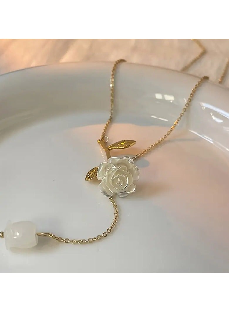 هوم كليرانس سايل 1pc Nooxian أنيقة على الطراز الفرنسي وردة قلادة قلادة نسائية ، 18 كيلومتر من الفولاذ المقاوم للصدأ مطلي بالذهب مع سحر زهرة الراتنج ، سلسلة الترقوة اليومية ومناسبات الزفاف ، مجوهرات الزهور الرومانسية لجميع المواسم - Image 5