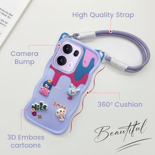 Jkobi Strap Back Case Cover for Oppo Reno13 Pro 5G | Oppo Reno 13 Pro 5G (3D Embossed Figures | Strap Holder | 360* Soft Cushion with Camera Bump) - Image 2