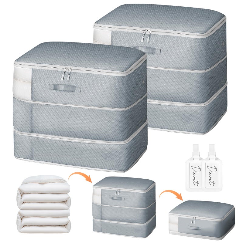 Easortm Comforter Storage Bag - Large Capacity Blanket Storage Bags 3-Layer Ultra Space Saving Self Compression Organizer, Washable Compression Bags for Storage Comforter Blanket, 2-Pack, Grey - Image 1
