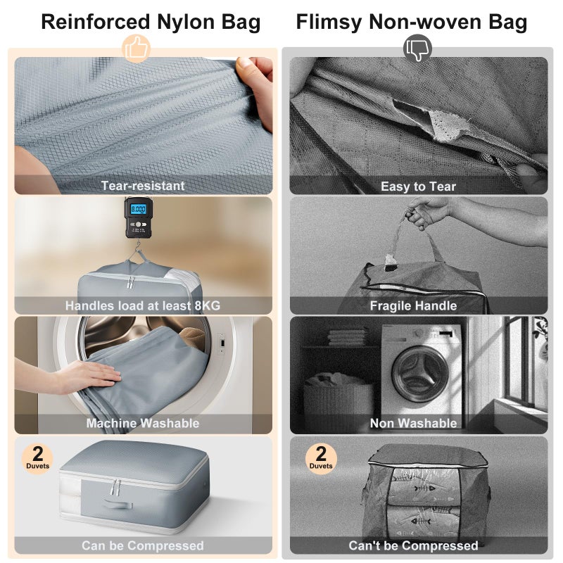 Easortm Comforter Storage Bag - Large Capacity Blanket Storage Bags 3-Layer Ultra Space Saving Self Compression Organizer, Washable Compression Bags for Storage Comforter Blanket, 2-Pack, Grey - Image 4