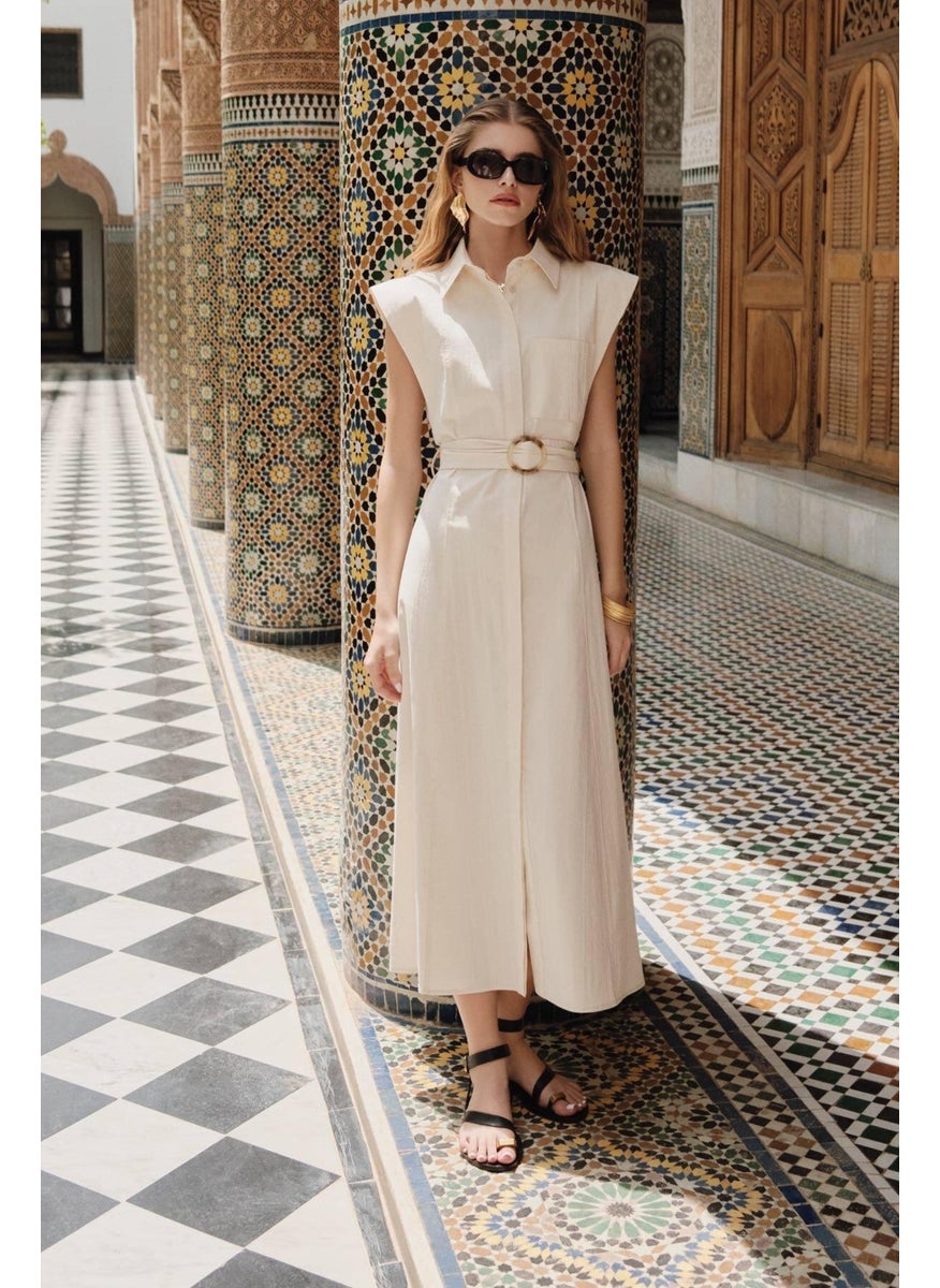 Manuka - Cotton Belt Detail Dress Natural - Image 1