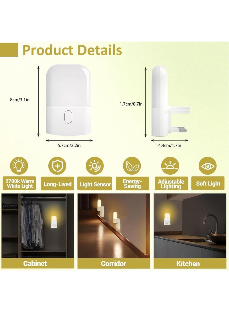 اووكاي مصباحان ليليان قابلان للتعتيم، مصباح LED ليلي لحماية العين، يُثبّت في الحائط مزود بمستشعر ضوئي من الغسق إلى الفجر، مناسب لغرف الأطفال، والسلالم، وغرف النوم، والمطبخ، وإضاءة نوم بيضاء دافئة 2700 كلفن (دافئة). - Image 2