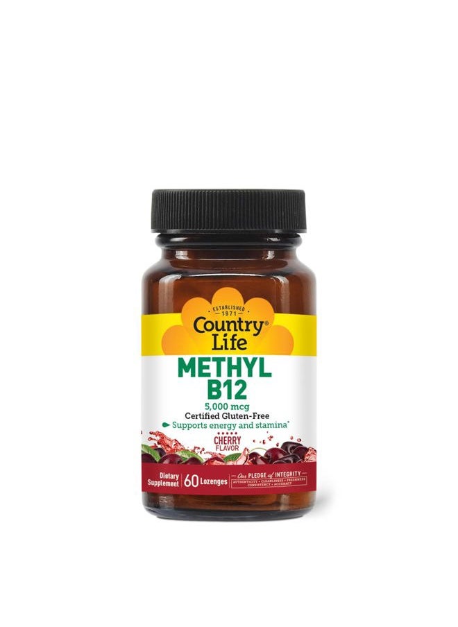 Country Life Methyl B12, Supports Energy & Stamina, 5,000mcg, 60 Lozenges, Certified Gluten Free, Certified Vegan, Certified Non-GMO Verified  - Image 1